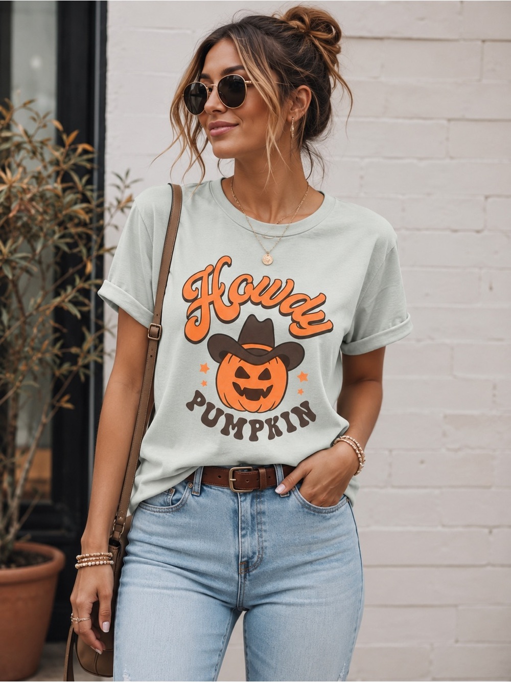 Women’s Howdy Pumpkin Fall Festival Graphic Tee - Light Sage